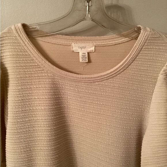 CUPIO SIZE LARGE TAN RIBBED SHORT PUFF SLEEVE LONG LINE TOP - Picture 4 of 8